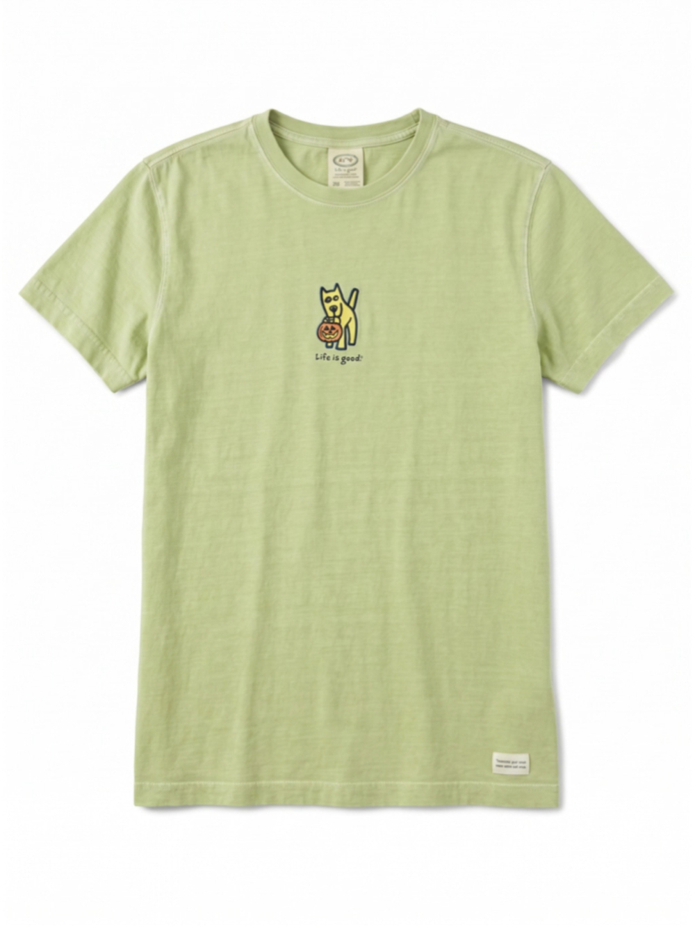 LIFE IS GOOD Top Women Size Medium Green Tee Dog Print Short sleeves Cotton